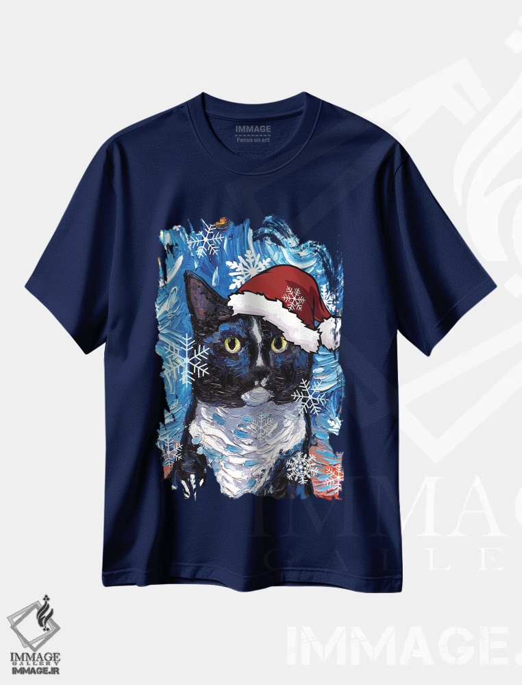 تیشرت سرمه ای طرح دار سنتای گربه تاکسیدو اثر آجا تریر