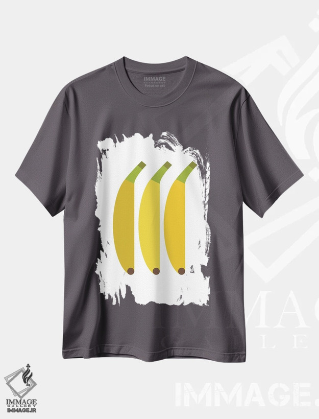 تیشرت طوسی طرح دار موز گرافیکی اثر بث بوردلون