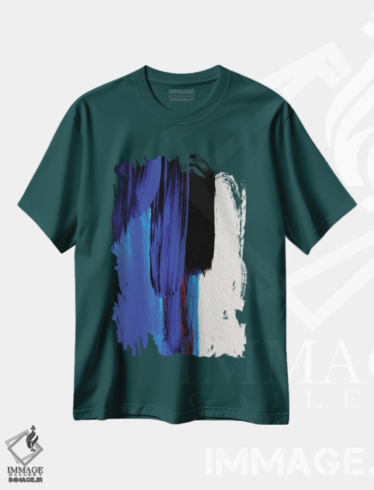 تیشرت سبز طرح دار ضربه قلم های آبی و مشکی اثر بونا فیدسا