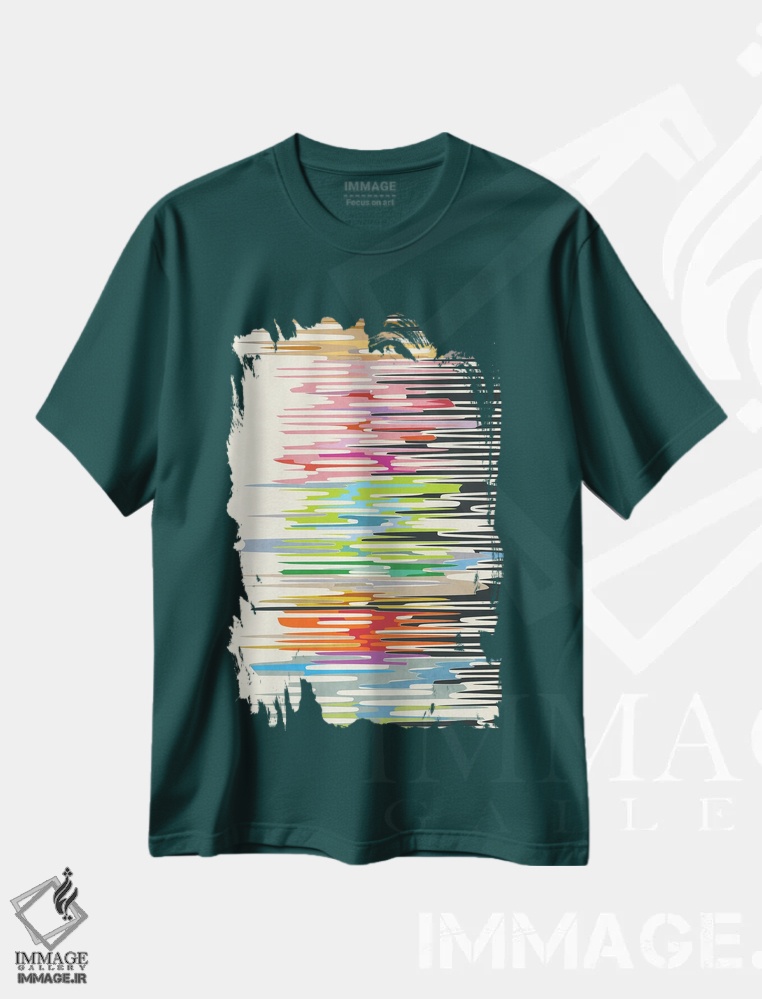 تیشرت سبز طرح دار امواج رنگی شماره دو اثر آنجِل استوز