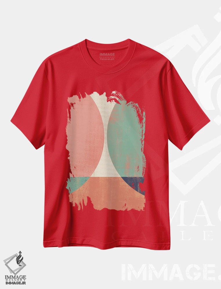 تیشرت قرمز طرح دار طرح هندسی رنگین کمانی انتزاعی چهار اثر هلو مورائس