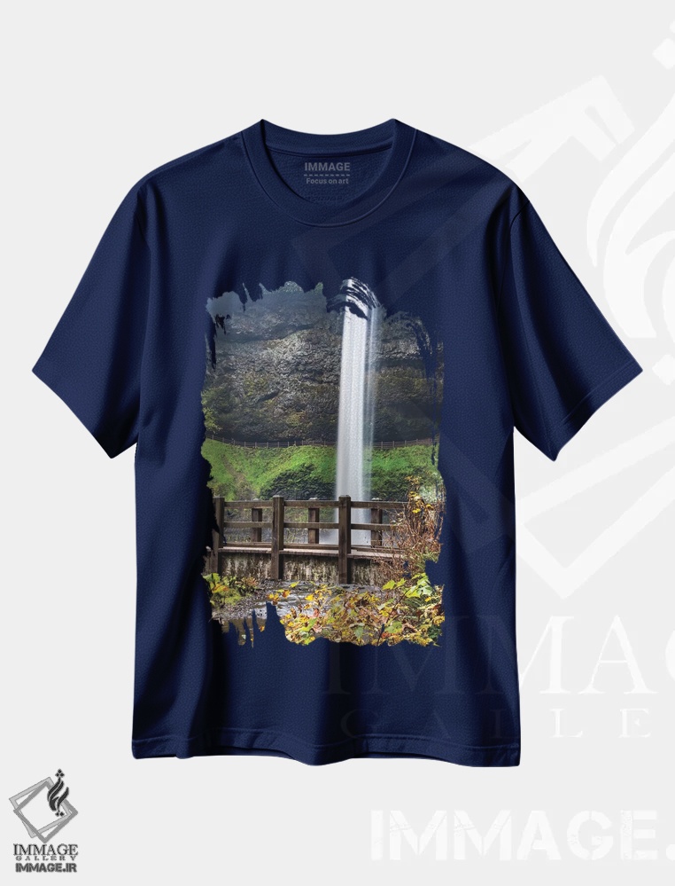 تیشرت سرمه ای طرح دار Oregon, Silver Falls State Park, Falls,آمریکا، اورگن، پارک ایالتی سیلور فالز، آبشار اثر هولیس لونی