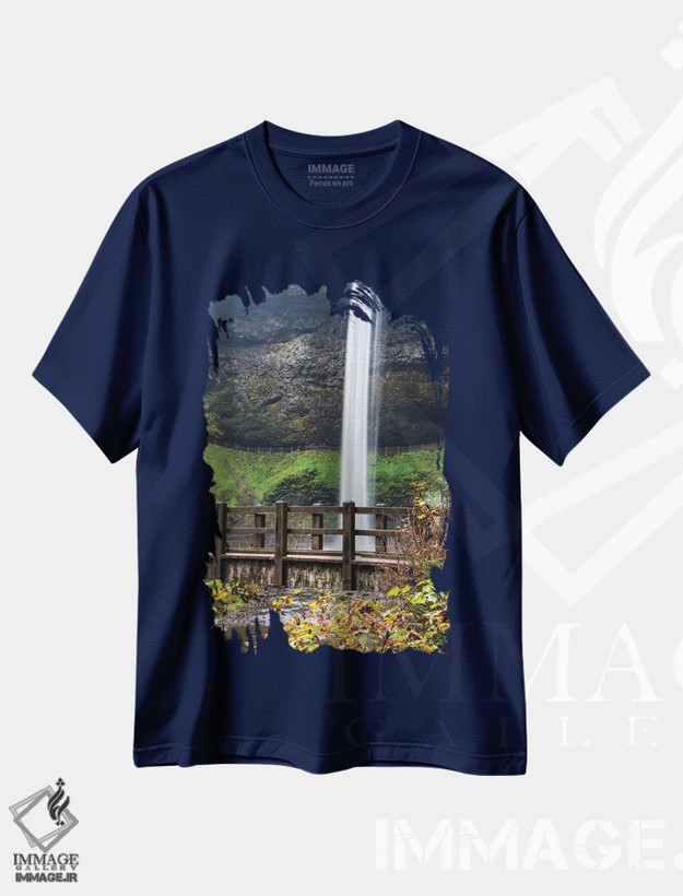 تیشرت سرمه ای طرح دار Oregon, Silver Falls State Park, Falls,آمریکا، اورگن، پارک ایالتی سیلور فالز، آبشار اثر هولیس لونی