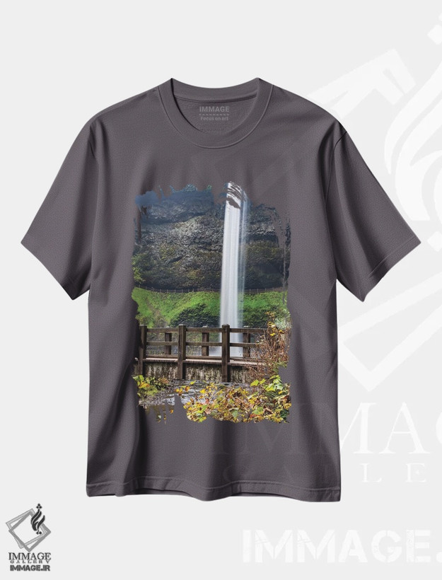 تیشرت طوسی طرح دار Oregon, Silver Falls State Park, Falls,آمریکا، اورگن، پارک ایالتی سیلور فالز، آبشار اثر هولیس لونی