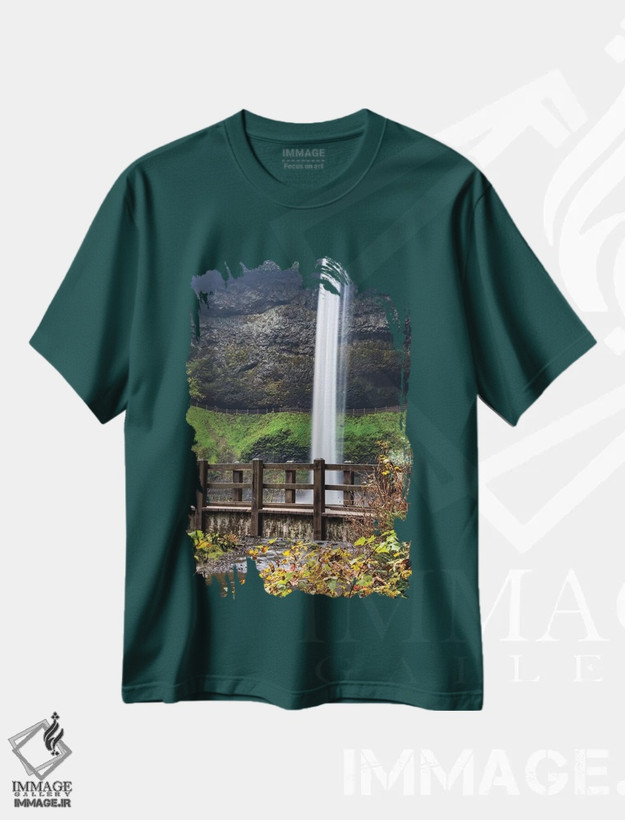 تیشرت سبز طرح دار Oregon, Silver Falls State Park, Falls,آمریکا، اورگن، پارک ایالتی سیلور فالز، آبشار اثر هولیس لونی
