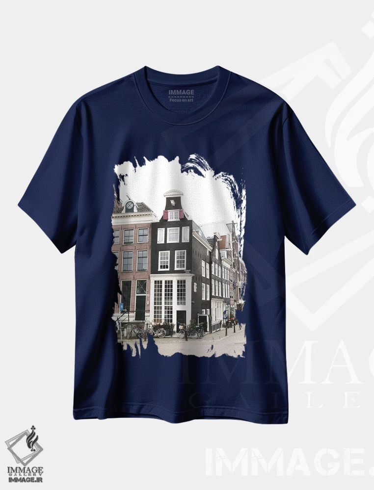 تیشرت سرمه ای طرح دار Amsterdam,خانه های کانالی شماره آمستردام اثر لاولی لیتل هوم کو