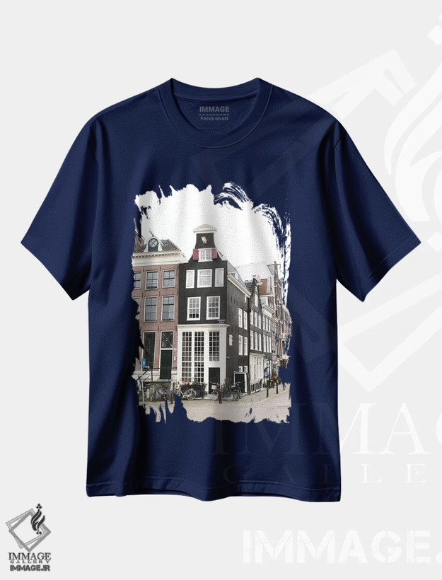 تیشرت سرمه ای طرح دار Amsterdam,خانه های کانالی شماره آمستردام اثر لاولی لیتل هوم کو