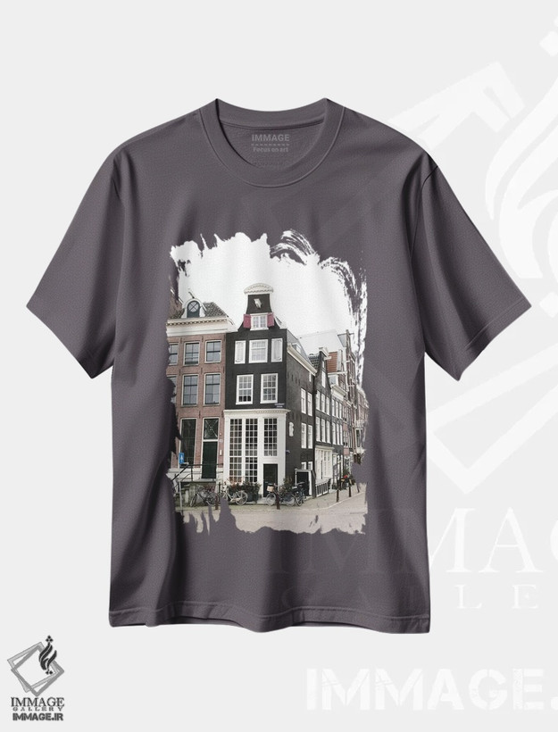 تیشرت طوسی طرح دار Amsterdam,خانه های کانالی شماره آمستردام اثر لاولی لیتل هوم کو