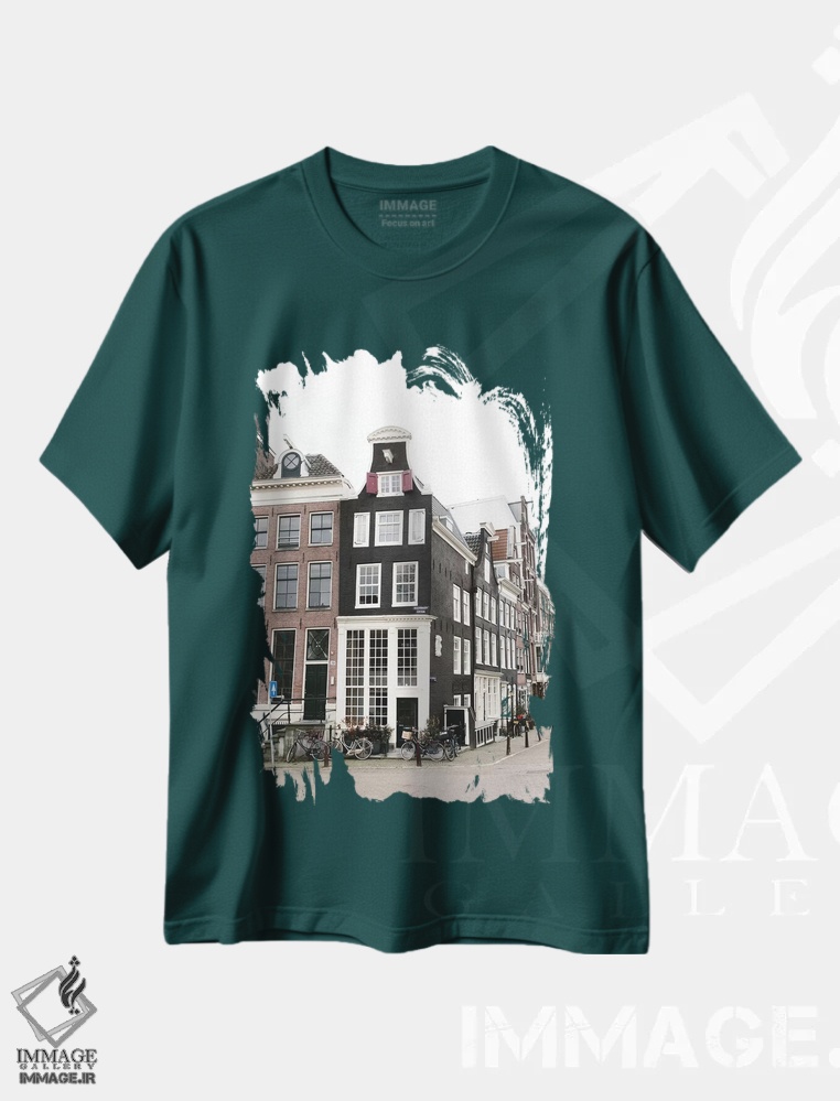 تیشرت سبز طرح دار Amsterdam,خانه های کانالی شماره آمستردام اثر لاولی لیتل هوم کو