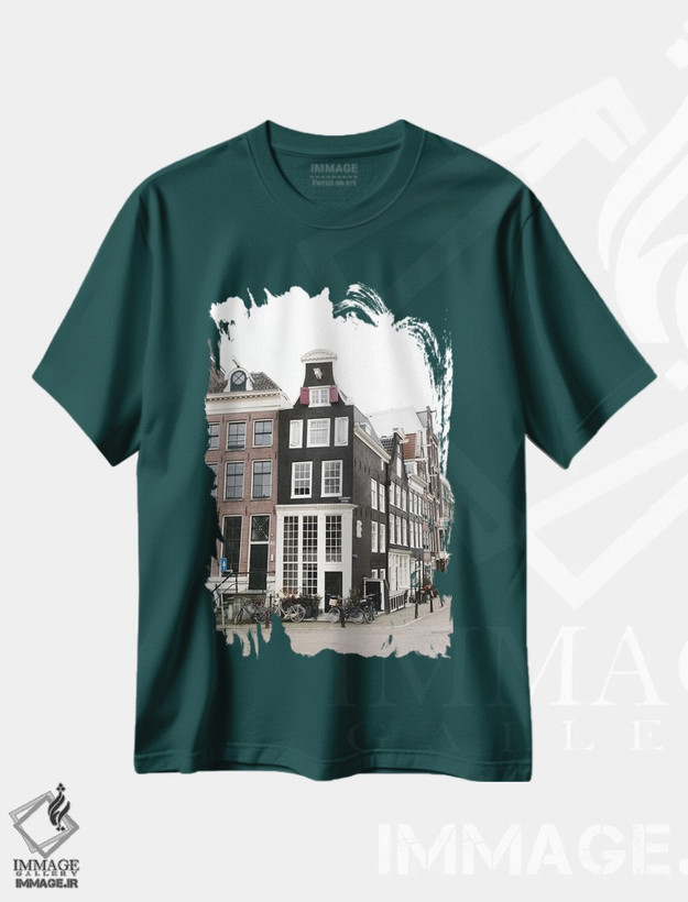 تیشرت سبز طرح دار Amsterdam,خانه های کانالی شماره آمستردام اثر لاولی لیتل هوم کو