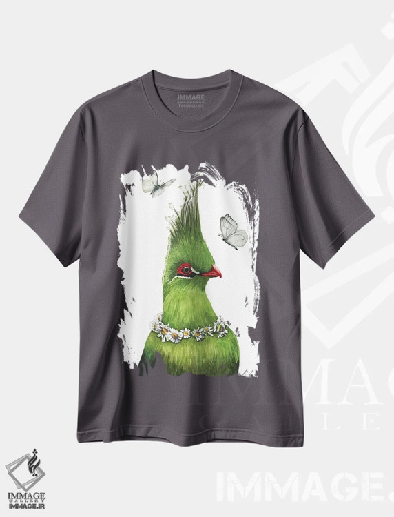 تیشرت طوسی طرح دار "پرنده سبز" اثر لیزا لنون
