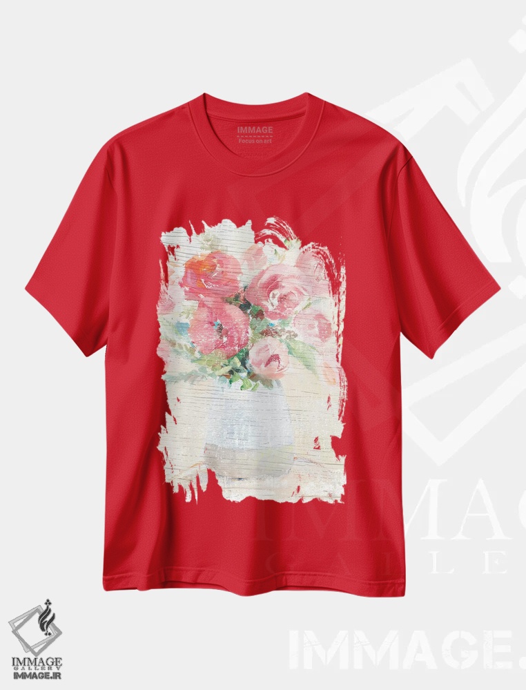 تیشرت قرمز طرح دار "گون ها روی چوب" اثر لِینی لورث