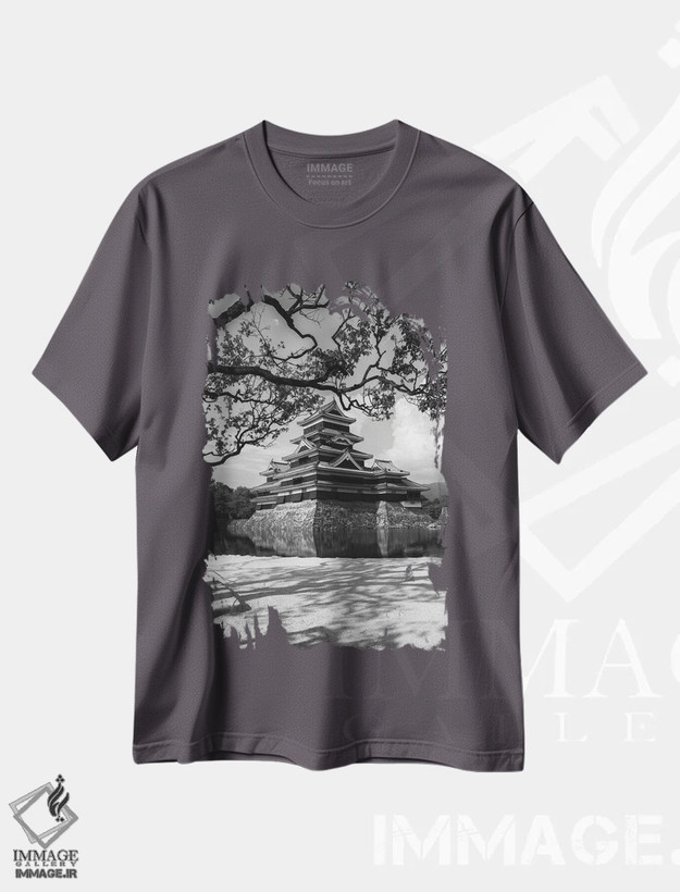 تیشرت طوسی طرح دار قلعه ماتسوموتو اثر جاناتان لای