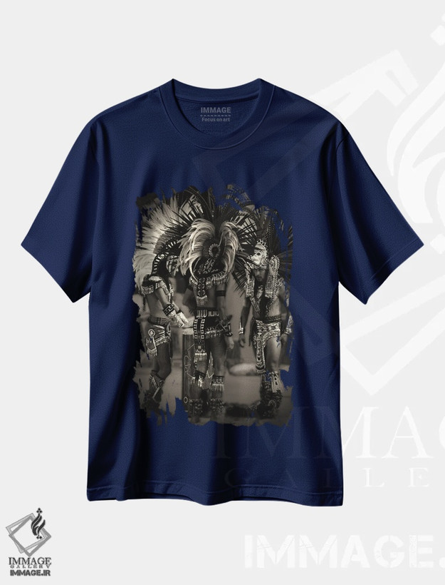 تیشرت سرمه ای طرح دار رقصندگان آتشی آزتک اثر بنجامین پاجت