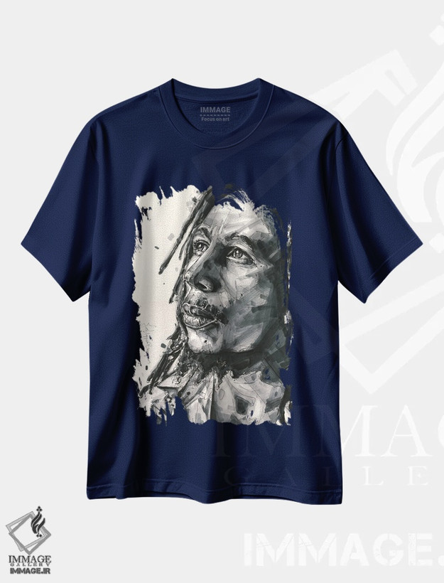 تیشرت سرمه ای طرح دار باب مارلی اثر ژوس هوپن برورز