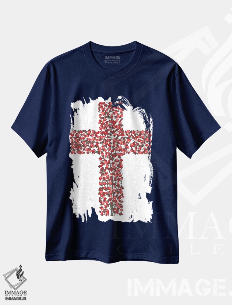 تیشرت سرمه ای طرح دار زندگی سرشار در صلیب اثر جیمز لی