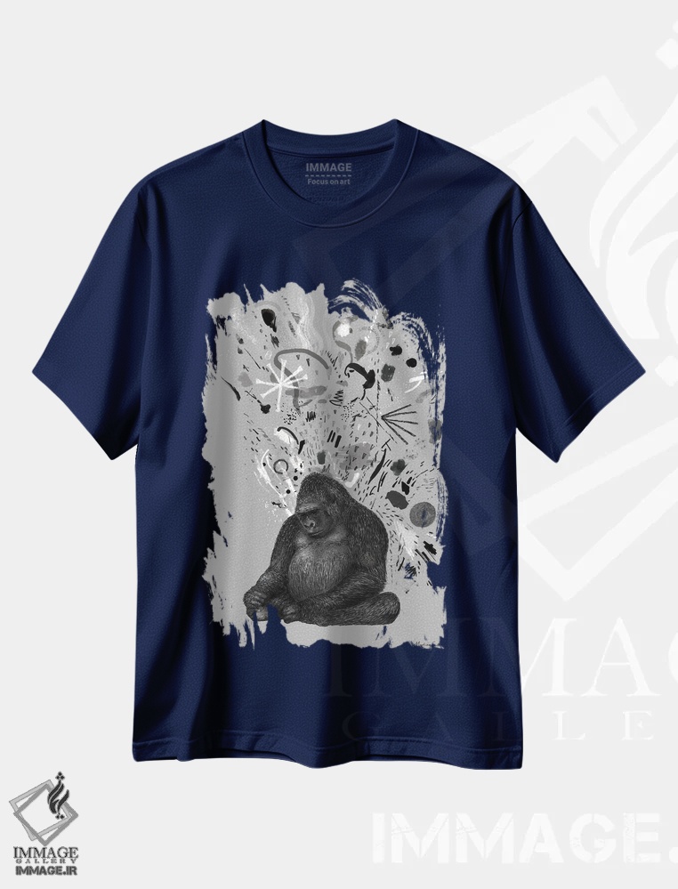 تیشرت سرمه ای طرح حیوانات ,گوریل بداخلاق اثر مارتینا اسکات