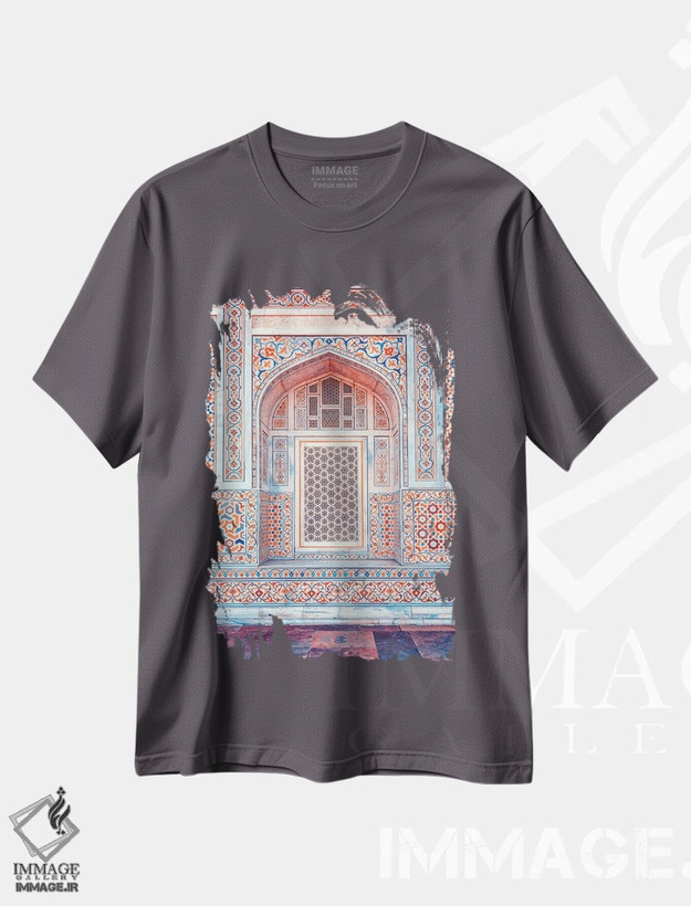تیشرت طوسی طرح دار معماری هندی اثر مانجیک پیکچرز
