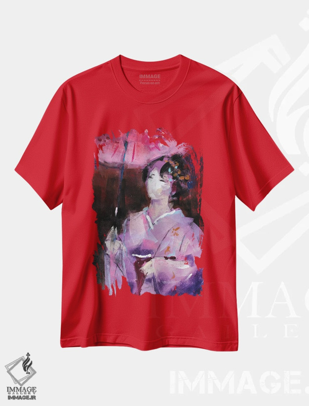تیشرت قرمز طرح زنانه هنری ,گیشا پنجم اثر مارینا دل پوزو