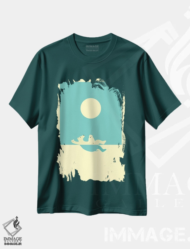 تیشرت سبز طرح دار کلاس های شنا اثر جازبری بلو