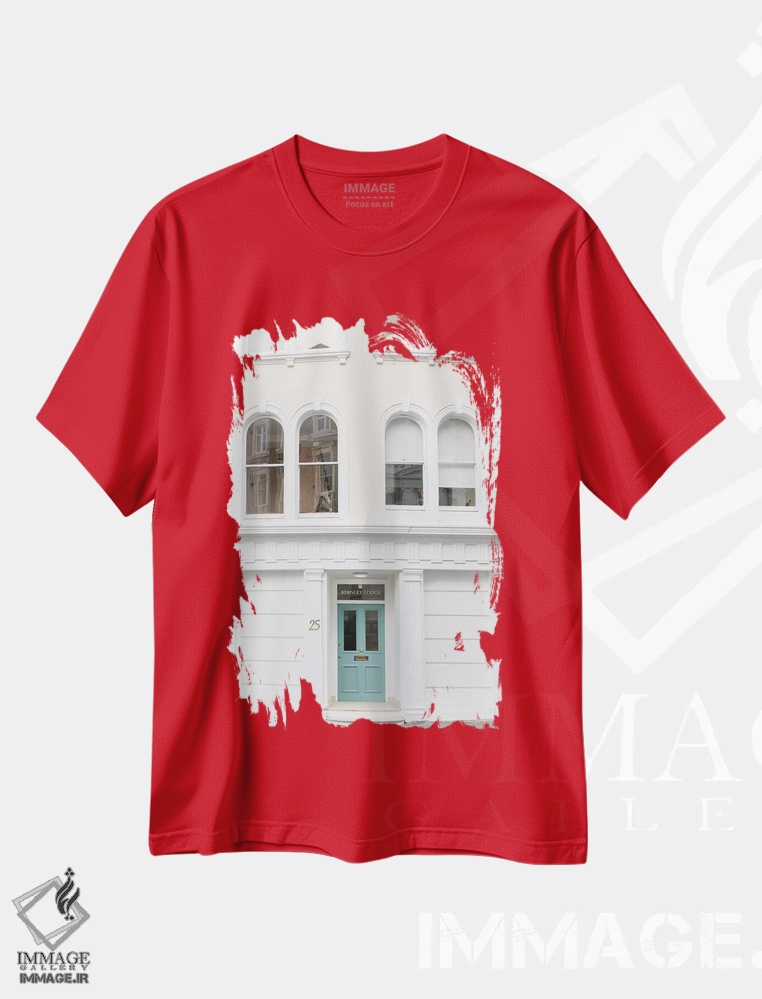 تیشرت قرمز طرح دار London, England,در آبی شماره لندن، انگلستان اثر لاولی لیتل هوم کو