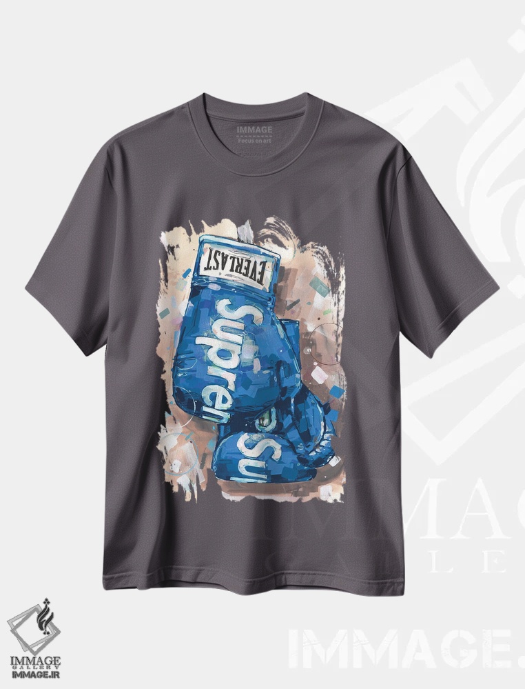 تیشرت طوسی طرح دار دستکش بوکس آبی Supreme و Everlast اثر ژوس هوپن برورز