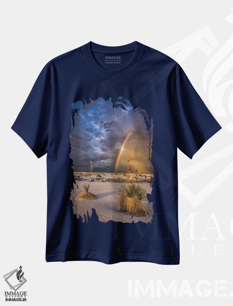تیشرت سرمه ای طرح دار New Mexico, White Sands National Park. Thunderstorm Rainbow Over Desert.,رنگین کمان طوفان بر فراز بیابان اثر جینز گالری