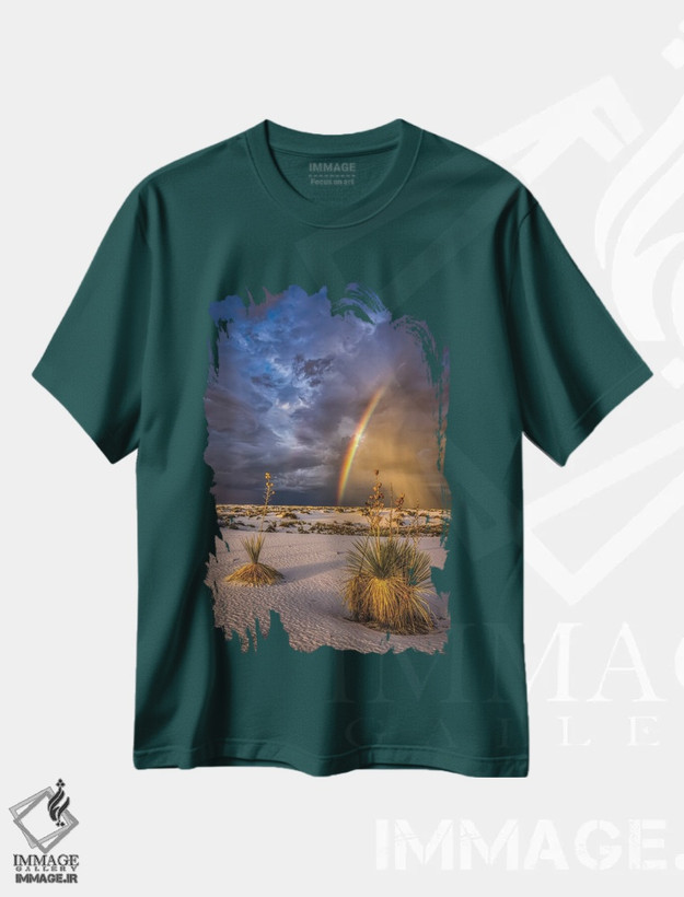 تیشرت سبز طرح دار New Mexico, White Sands National Park. Thunderstorm Rainbow Over Desert.,رنگین کمان طوفان بر فراز بیابان اثر جینز گالری