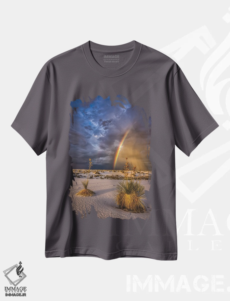 تیشرت طوسی طرح دار New Mexico, White Sands National Park. Thunderstorm Rainbow Over Desert.,رنگین کمان طوفان بر فراز بیابان اثر جینز گالری