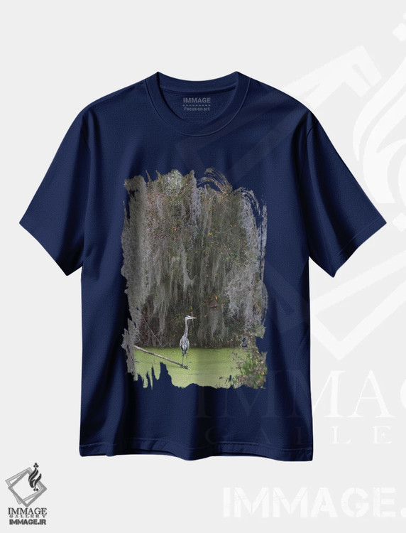 تیشرت سرمه ای طرح دار Spanish Moss,حواصیل آبی بزرگ، خزه اسپانیایی اثر کن آرچر