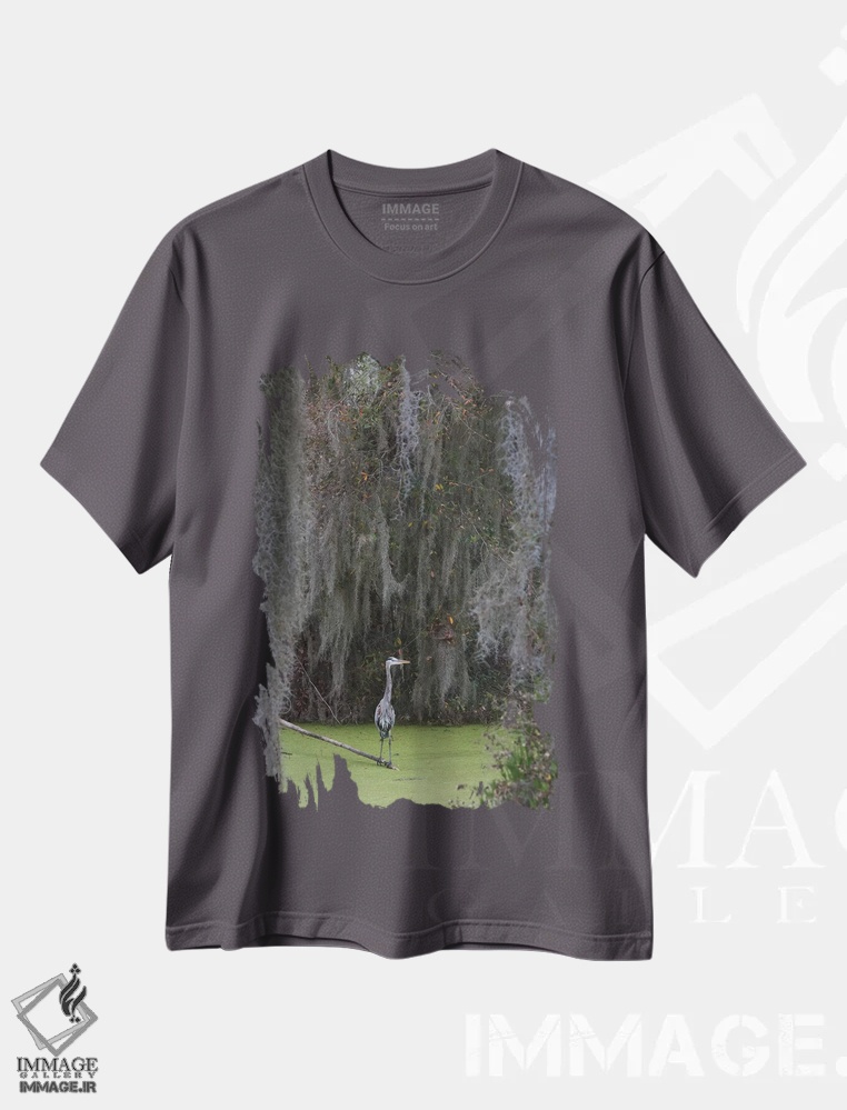تیشرت طوسی طرح دار Spanish Moss,حواصیل آبی بزرگ، خزه اسپانیایی اثر کن آرچر