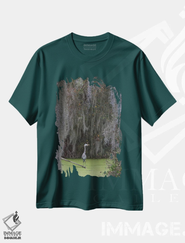 تیشرت سبز طرح دار Spanish Moss,حواصیل آبی بزرگ، خزه اسپانیایی اثر کن آرچر