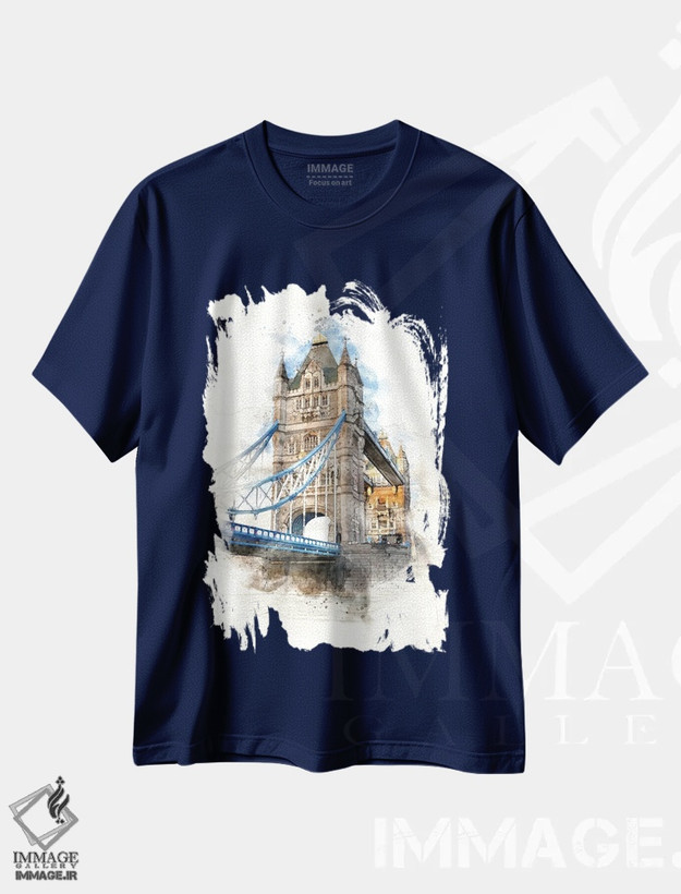 تیشرت سرمه ای طرح دار London, Watercolour,آبرنگ پل تاور بریج لندن اثر جین ریکس