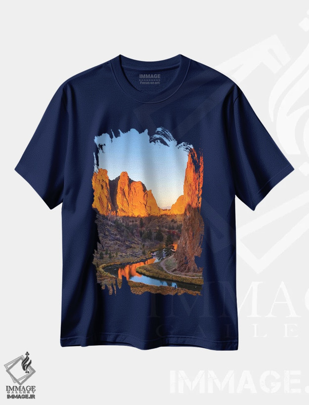 تیشرت سرمه ای طرح دار Oregon, Bend. Smith Rock State Park, rock and reflections,آمریکا، اورگن، بند، پارک ایالتی اسمیت راک، سنگ و بازتاب ها اثر هولیس لونی