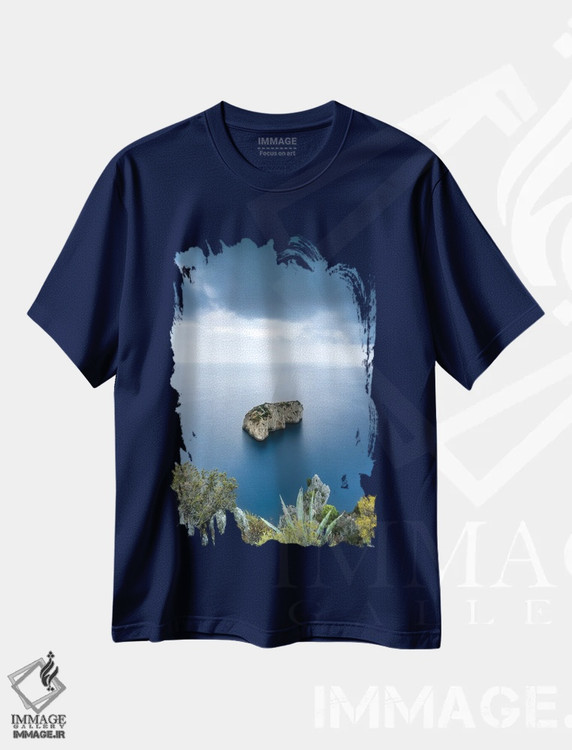 تیشرت سرمه ای طرح دار Capri, Italy,صخره اسکوگلیو دل موناکونه، کاپری، ایتالیا اثر یان بکه