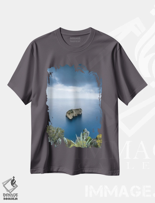 تیشرت طوسی طرح دار Capri, Italy,صخره اسکوگلیو دل موناکونه، کاپری، ایتالیا اثر یان بکه