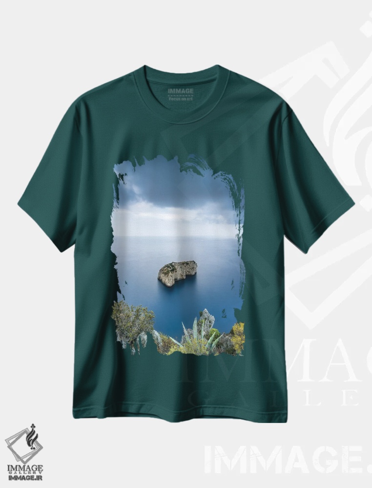 تیشرت سبز طرح دار Capri, Italy,صخره اسکوگلیو دل موناکونه، کاپری، ایتالیا اثر یان بکه