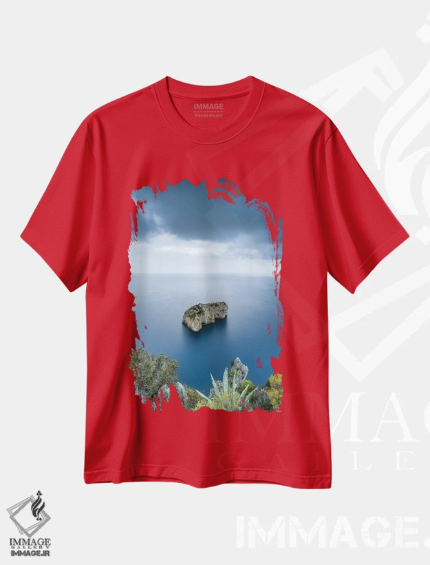 تیشرت قرمز طرح دار Capri, Italy,صخره اسکوگلیو دل موناکونه، کاپری، ایتالیا اثر یان بکه