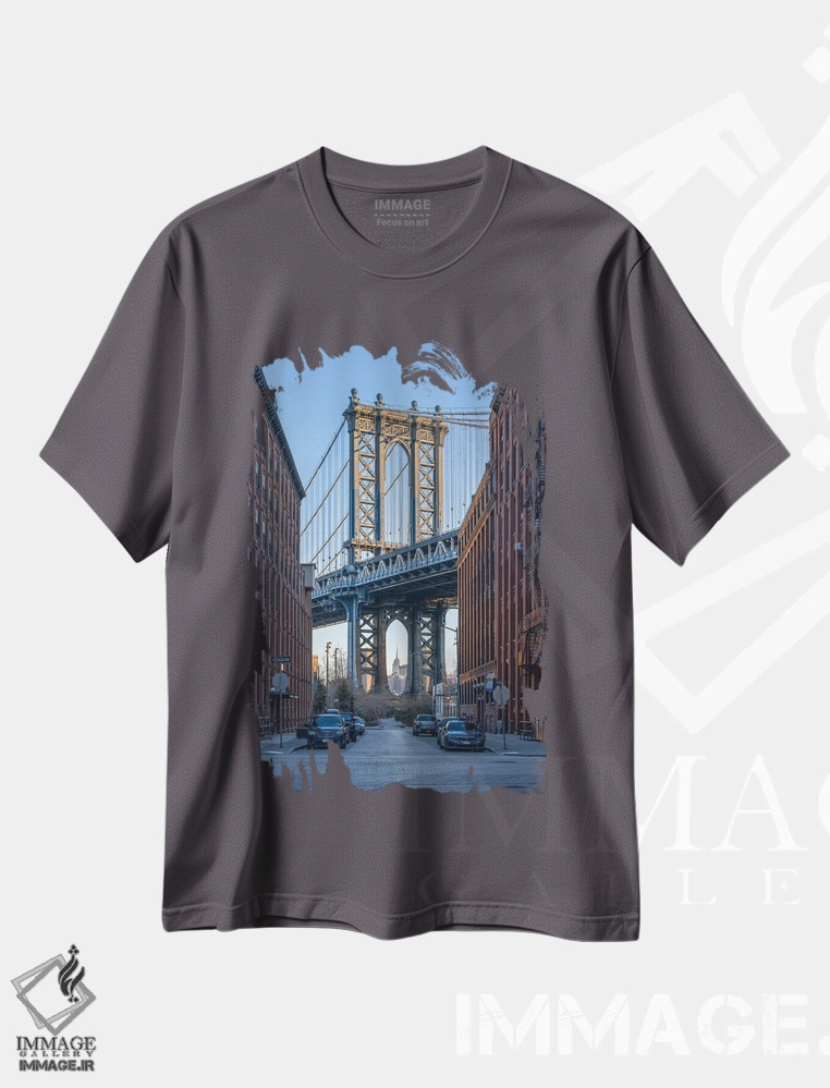 تیشرت طوسی طرح دار Brooklyn, New York City, USA,پل منهتن هنگام طلوع آفتاب، بروکلین، نیویورک، ایالات متحده اثر یان بکه