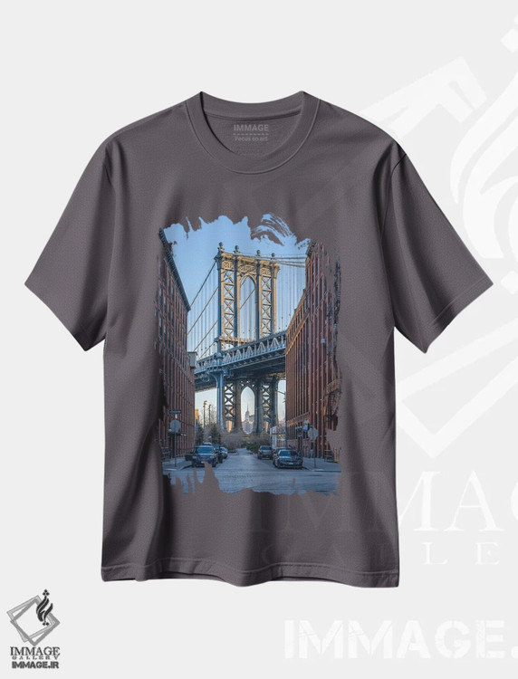 تیشرت طوسی طرح دار Brooklyn, New York City, USA,پل منهتن هنگام طلوع آفتاب، بروکلین، نیویورک، ایالات متحده اثر یان بکه