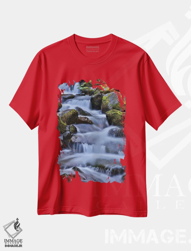 تیشرت قرمز طرح دار Oregon, Columbia River Gorge, Water Cascading over Rocks at Punchbowl Falls,آمریکا، اورگن، دره رودخانه کلمبیا، آب جاری بر صخره ها در آبشار پانچ بول اثر هولیس لونی