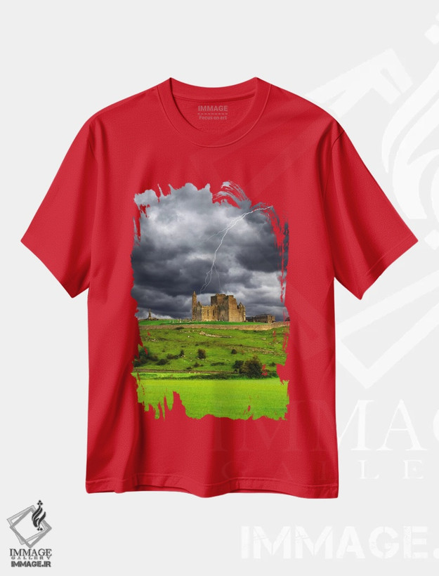 تیشرت قرمز طرح دار County Tipperary, Munster Province, Republic Of Ireland,صاعقه بر فراز صخرهٔ کشل، شهرستان تیپراری، استان مانستر، جمهوری ایرلند اثر دنیس فلهرتی