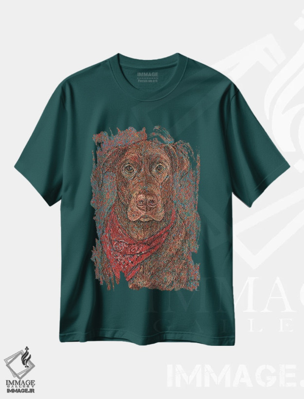 تیشرت سبز طرح دار لبرادور شکلاتی قطره ای اثر گرچن کیش سرانو