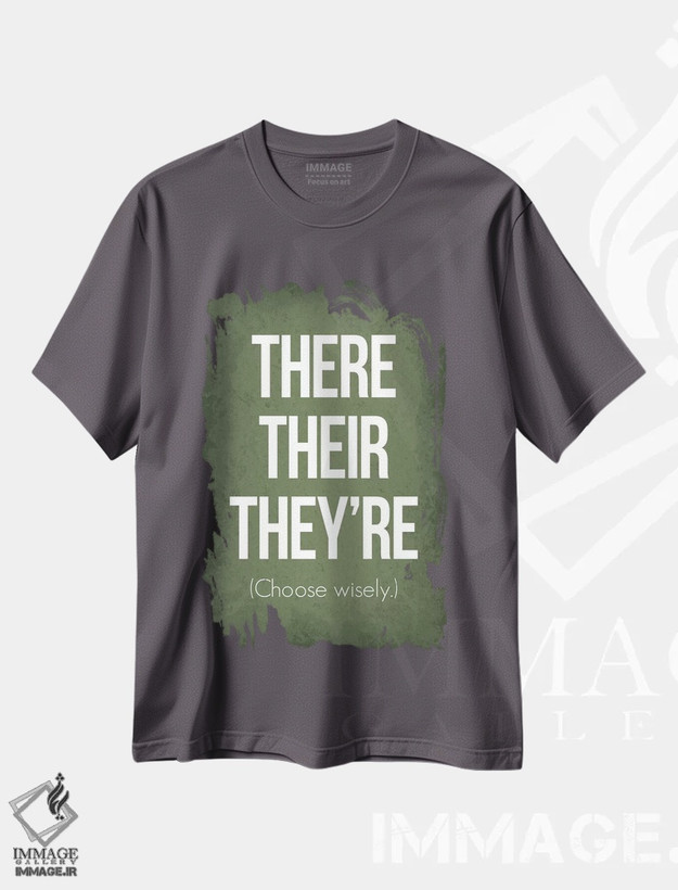 تیشرت طوسی طرح دار There Their They're اثر گت یور نرد آن