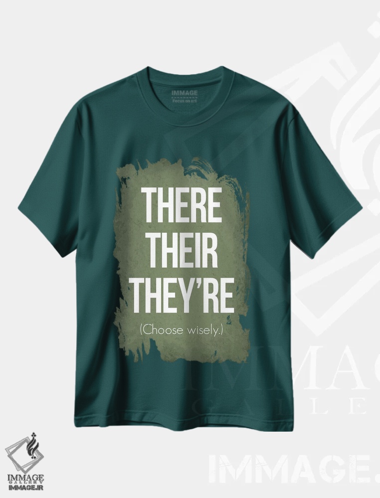 تیشرت سبز طرح دار There Their They're اثر گت یور نرد آن