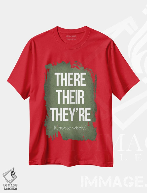 تیشرت قرمز طرح دار There Their They're اثر گت یور نرد آن