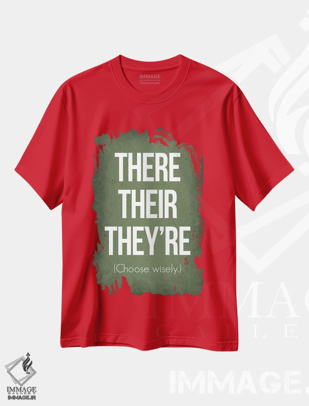تیشرت قرمز طرح دار There Their They're اثر گت یور نرد آن