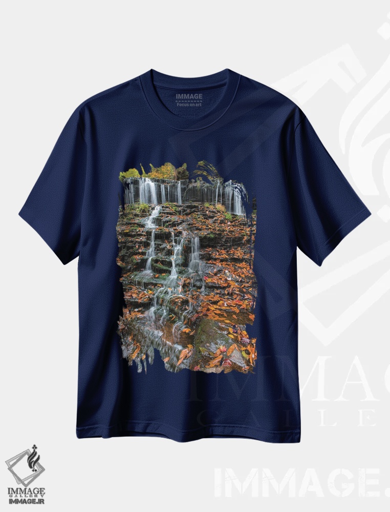 تیشرت سرمه ای طرح دار Mohawk Falls, Kitchen Creek, Ricketts Glen State Park, Pennsylvania,آبشار پاییزی، آبشار موهاک، کیچن کریک، پارک ایالتی ریکتز گلن، پنسیلوانیا اثر جف فوت