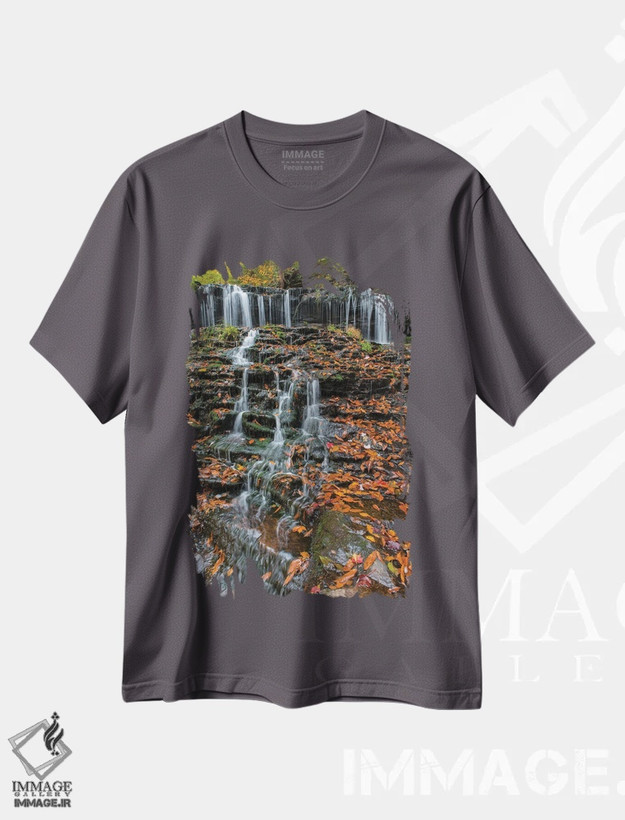 تیشرت طوسی طرح دار Mohawk Falls, Kitchen Creek, Ricketts Glen State Park, Pennsylvania,آبشار پاییزی، آبشار موهاک، کیچن کریک، پارک ایالتی ریکتز گلن، پنسیلوانیا اثر جف فوت