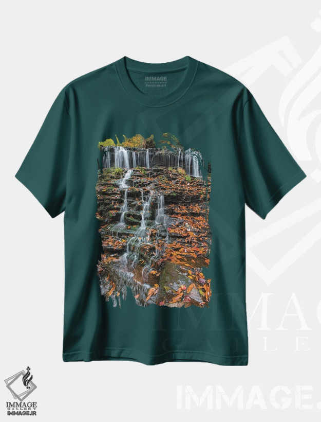 تیشرت سبز طرح دار Mohawk Falls, Kitchen Creek, Ricketts Glen State Park, Pennsylvania,آبشار پاییزی، آبشار موهاک، کیچن کریک، پارک ایالتی ریکتز گلن، پنسیلوانیا اثر جف فوت